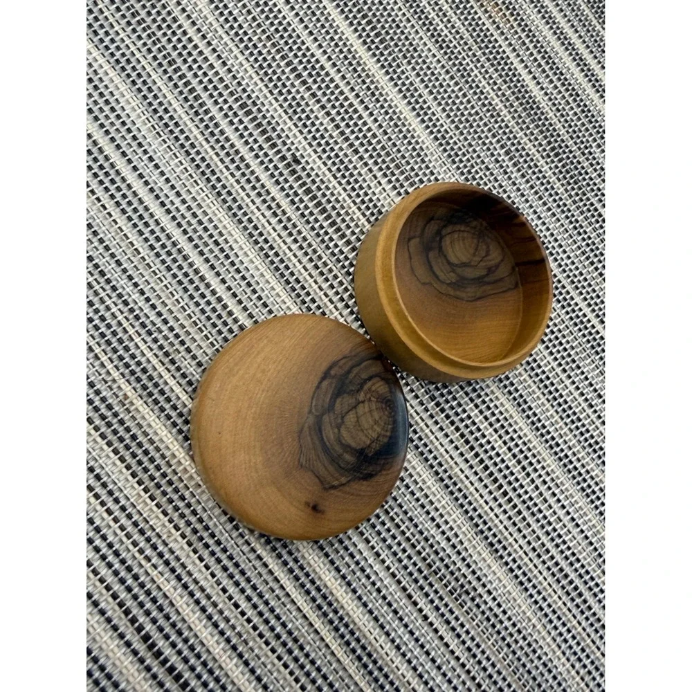 Handcrafted Round Wood Trinket Pill Box Live Edge Small Ring Dish 1.5